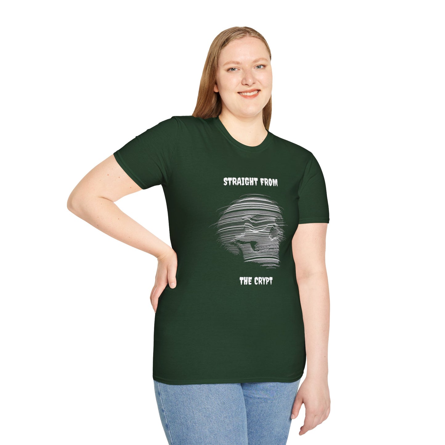 Skeleton Softstyle T-Shirt, Spooky Crypt Shirt, Unisex Horror Top, Gothic Skeleton Gift