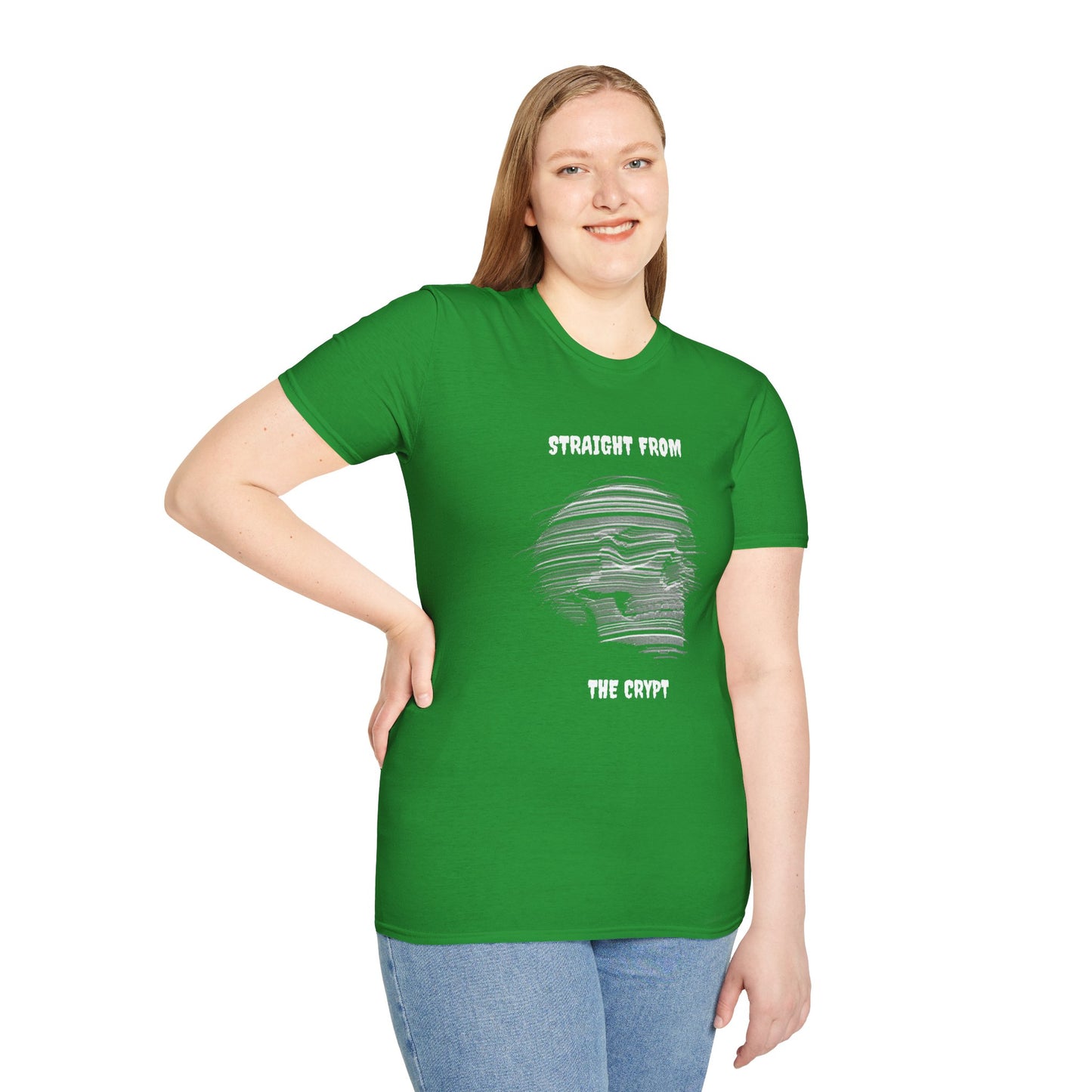 Skeleton Softstyle T-Shirt, Spooky Crypt Shirt, Unisex Horror Top, Gothic Skeleton Gift