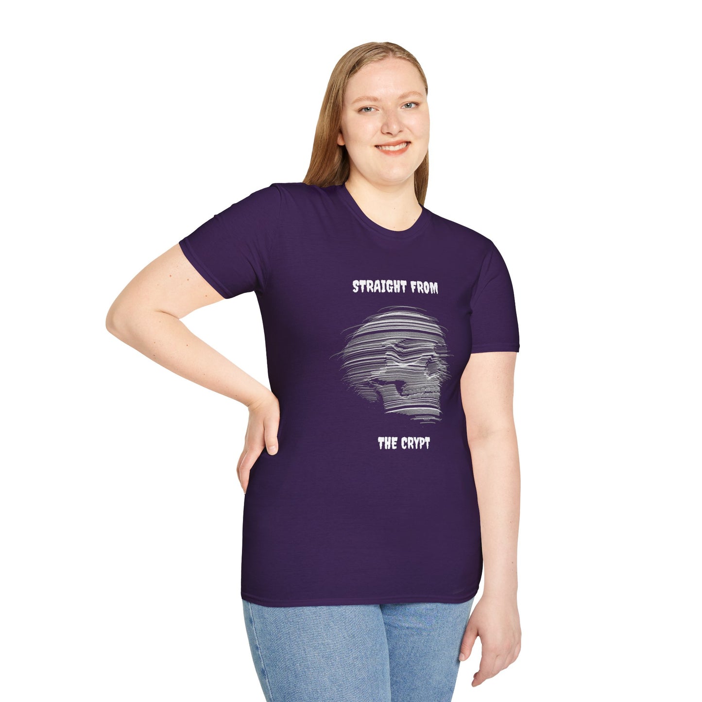 Skeleton Softstyle T-Shirt, Spooky Crypt Shirt, Unisex Horror Top, Gothic Skeleton Gift