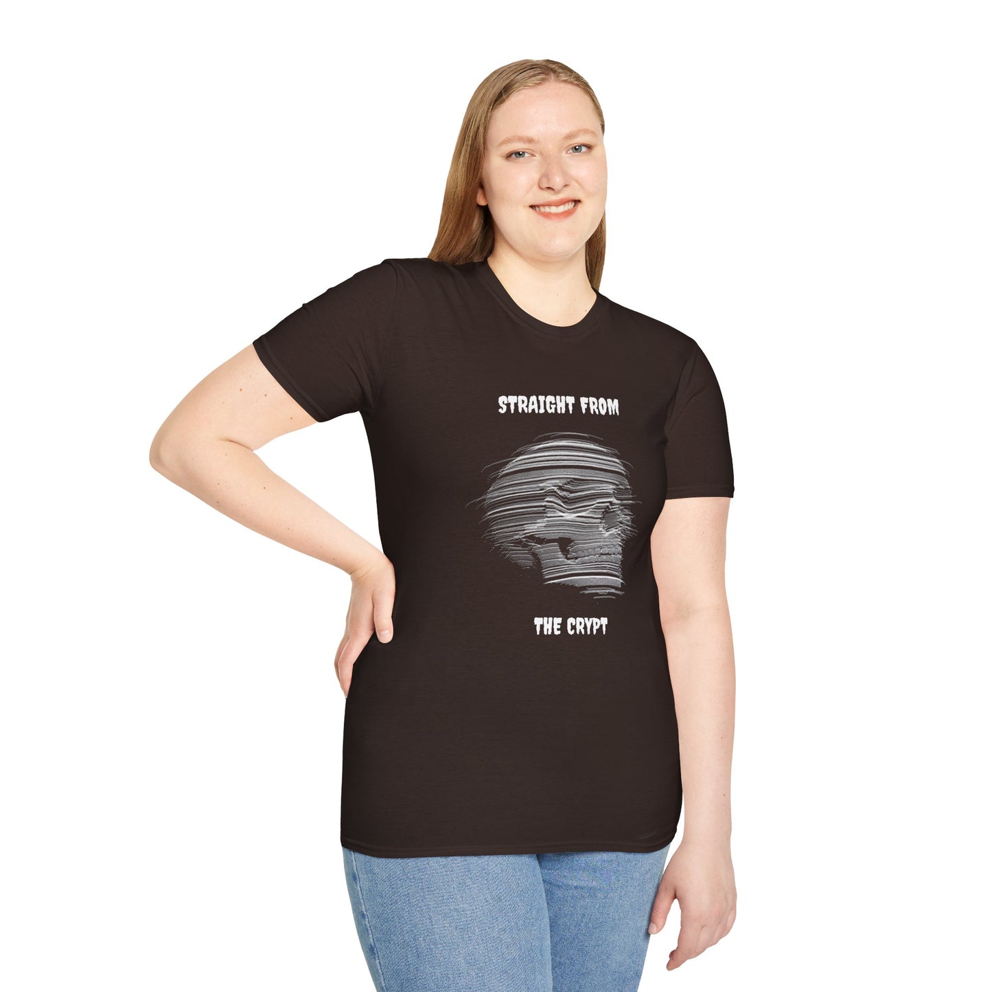 Skeleton Softstyle T-Shirt, Spooky Crypt Shirt, Unisex Horror Top, Gothic Skeleton Gift