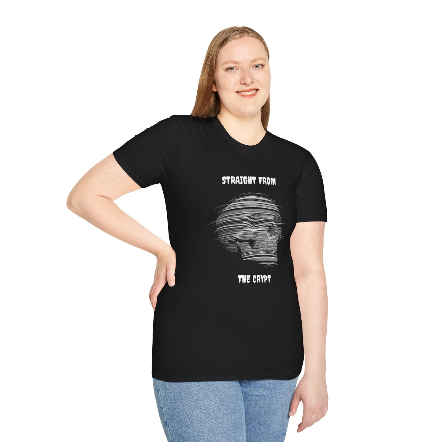 Skeleton Softstyle T-Shirt, Spooky Crypt Shirt, Unisex Horror Top, Gothic Skeleton Gift